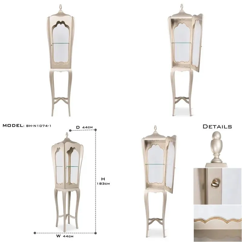17th Century Modern Style Slim Display Cabinet Handmade Mahogany Clear Glass Gold Knob Living Room Storage Locker