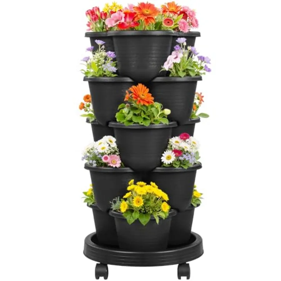 

Вертикальный садовый контейнер с автополивом, штабелируемые кашпо на колесиках для клубники, трав, цветов и овощей