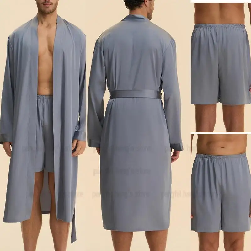 Solid Color Robe Suit Groom Pajamas Suit Wedding Loungewear Rayon 2Pcs Peignoir Bathrobe Gown Kimono Sleepwear Nightwear