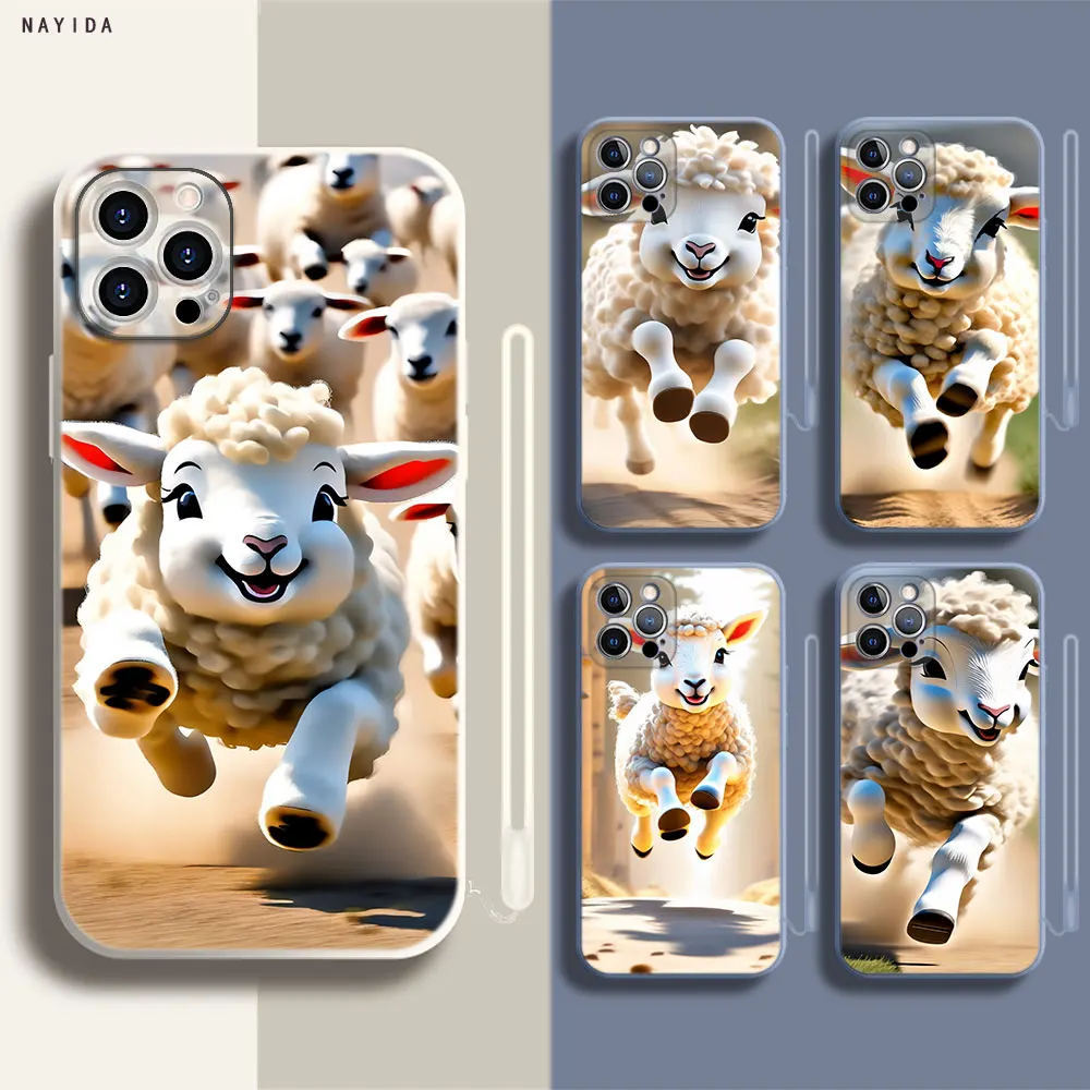 Soft Silicone Phone Case For Apple iPhone 15 14 13 12 11 Pro X XS Max XR Plus Mini Cover Running Little Sheep