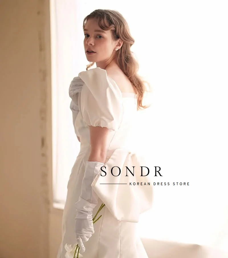 Sondr – robe de soirée de mariage élégante, Semi-sirène, personnalisée, longueur au sol, manches bouffantes, Corset au dos, robe de mariée, séance Photo