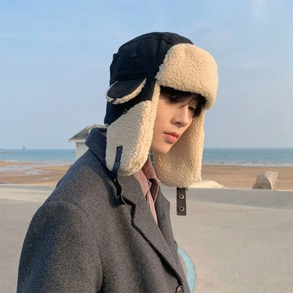 Pilot Lei Feng Hat Men\'s Winter Thickened Eye Protection Canvas Hat Women\'s Warm Cashmere Windproof Ear Protection Hat Skiing