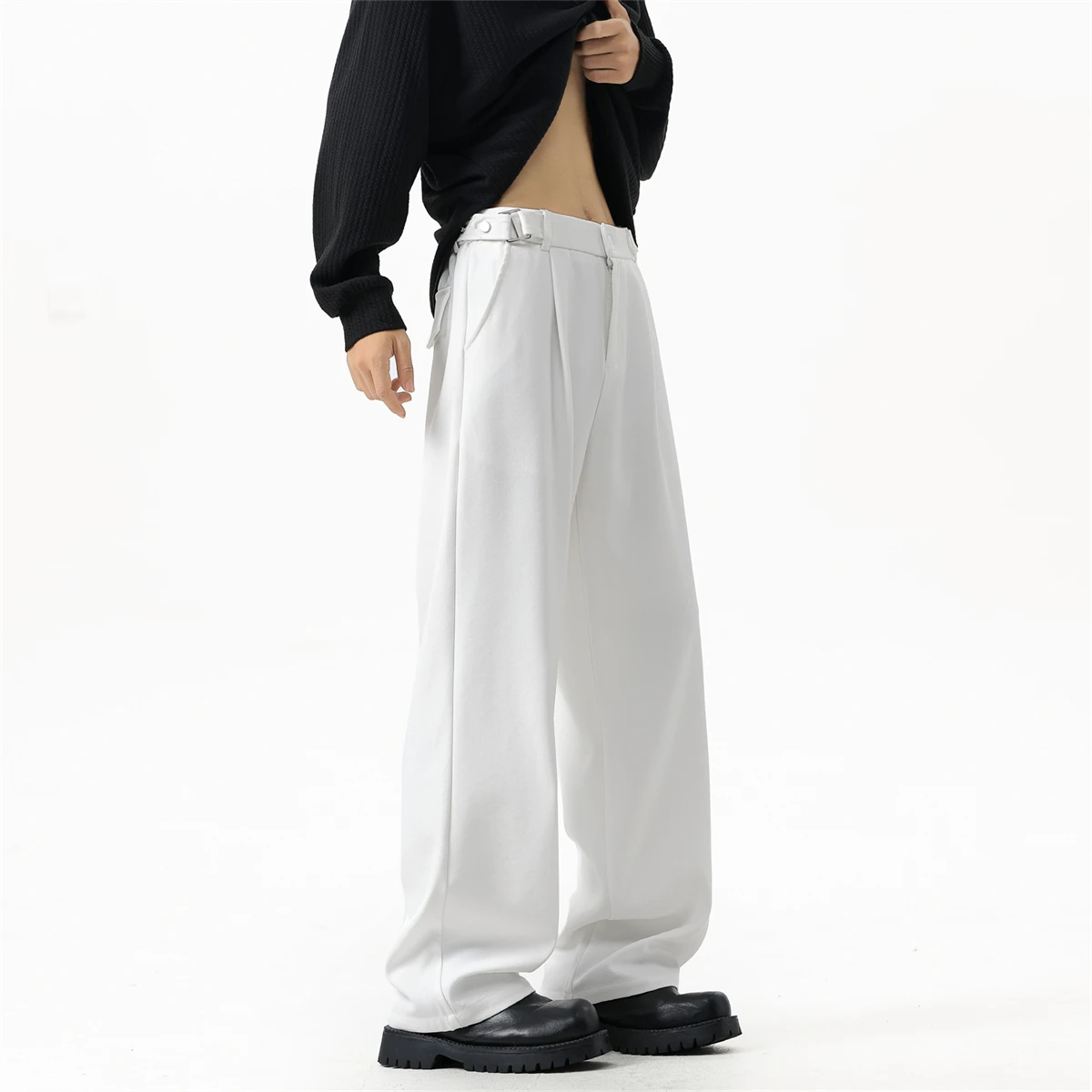 Spring Men's White Straight Pants Korean Fashion Loose Suit Trousers Business Casual Draped Baggy Wide Leg Pants Male Streetwear