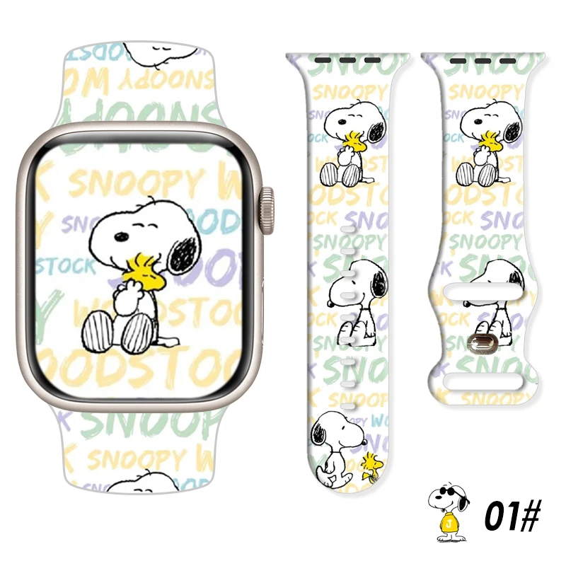 

MINISO Snoopy Printed Strap for Apple Watch 11 10 9 Silicone Band Replaceable Bracelet for iWatch 46mm 44mm 42mm 41mm Watchband