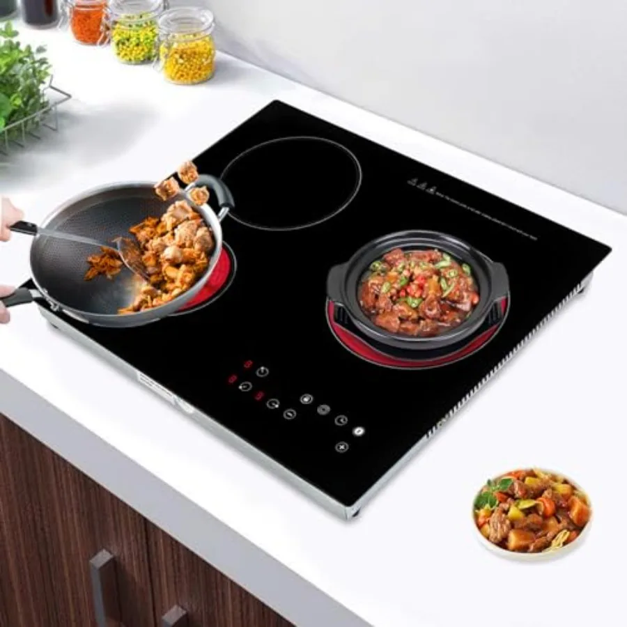 Portable 3 Burner Electric Cooktop with Ceramic Surface 2600W 110V Black Sensor Touch Control Timer Child Safety Lock 9 Heat Se