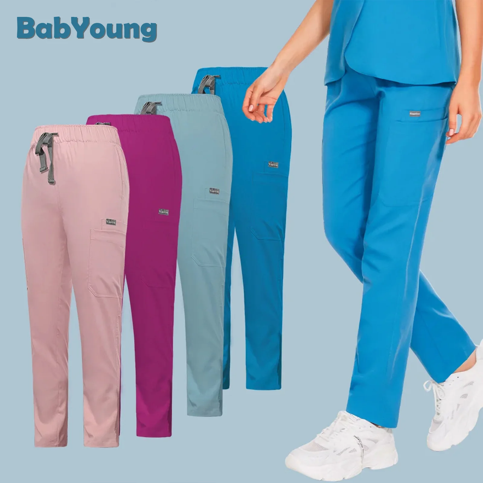 Fashion Scrubs Summer Breathable Solid Color Work Doctor Dental Care Scrub Pants Nurse Uniform