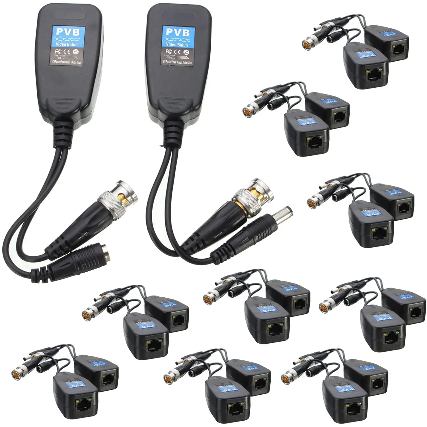

HD-CVI/TVI/AHD Passive Video Balun with Power Connector and RJ45 CAT5 Data Transmitter BNC Twisted Pair