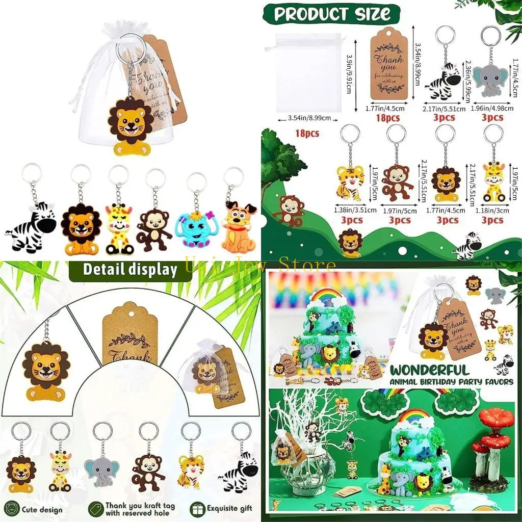 

40 ГБ набор из 18 милых брелоков с животными из джунглей, тематические брелоки с животными из зоопарка, украшения, прочные набор