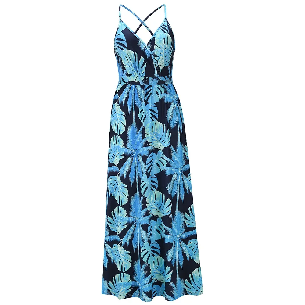 Primavera/verão novos vestidos femininos boêmio temperamento fino ajuste moda com decote em v floral halter até o chão vestido y2k
