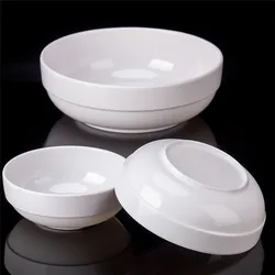 Korea Short White Melamine Bowls Round Rice Soup Salad Bowl Buffet Barbecue Sauce Dish Imitation Porcelain Tableware 4 Sizes