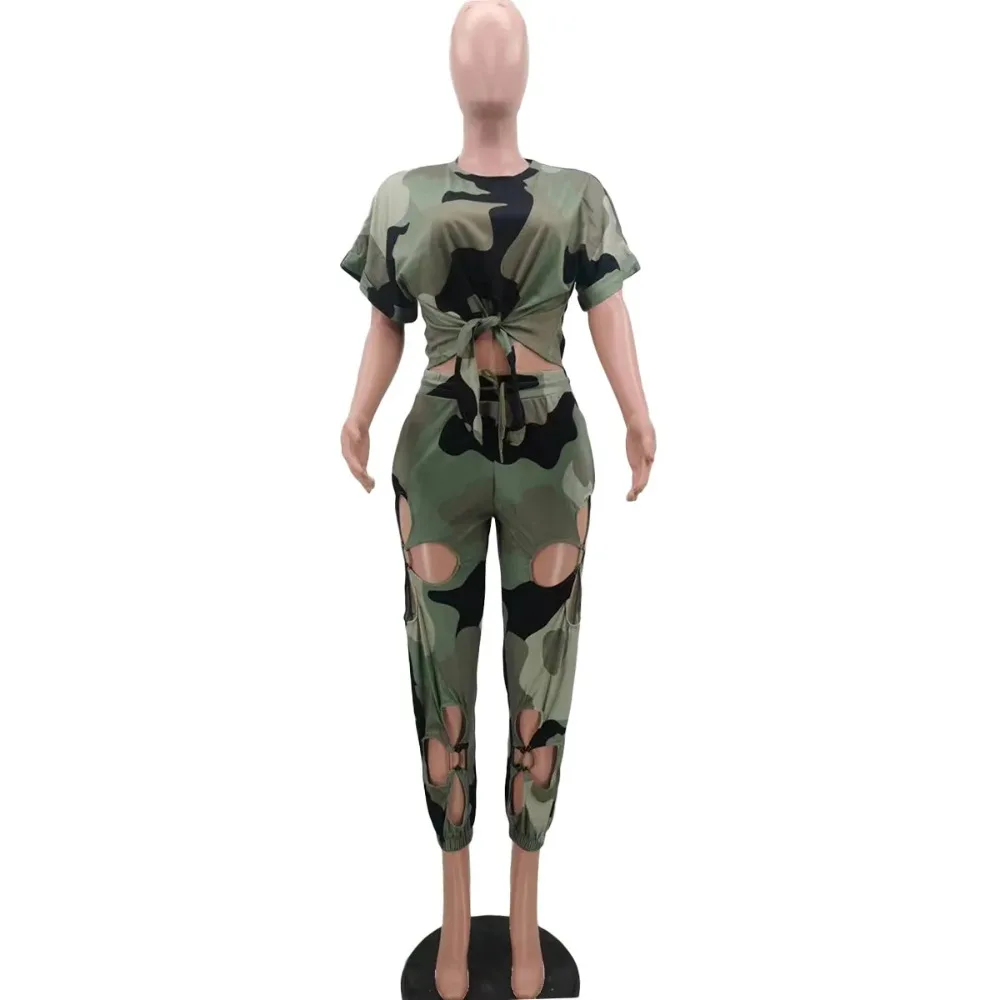 Sexy Hollow Out Hole Two Piece Set Women Top and Loose Pants 2024 Summer Casual Club Outfits Matching Set