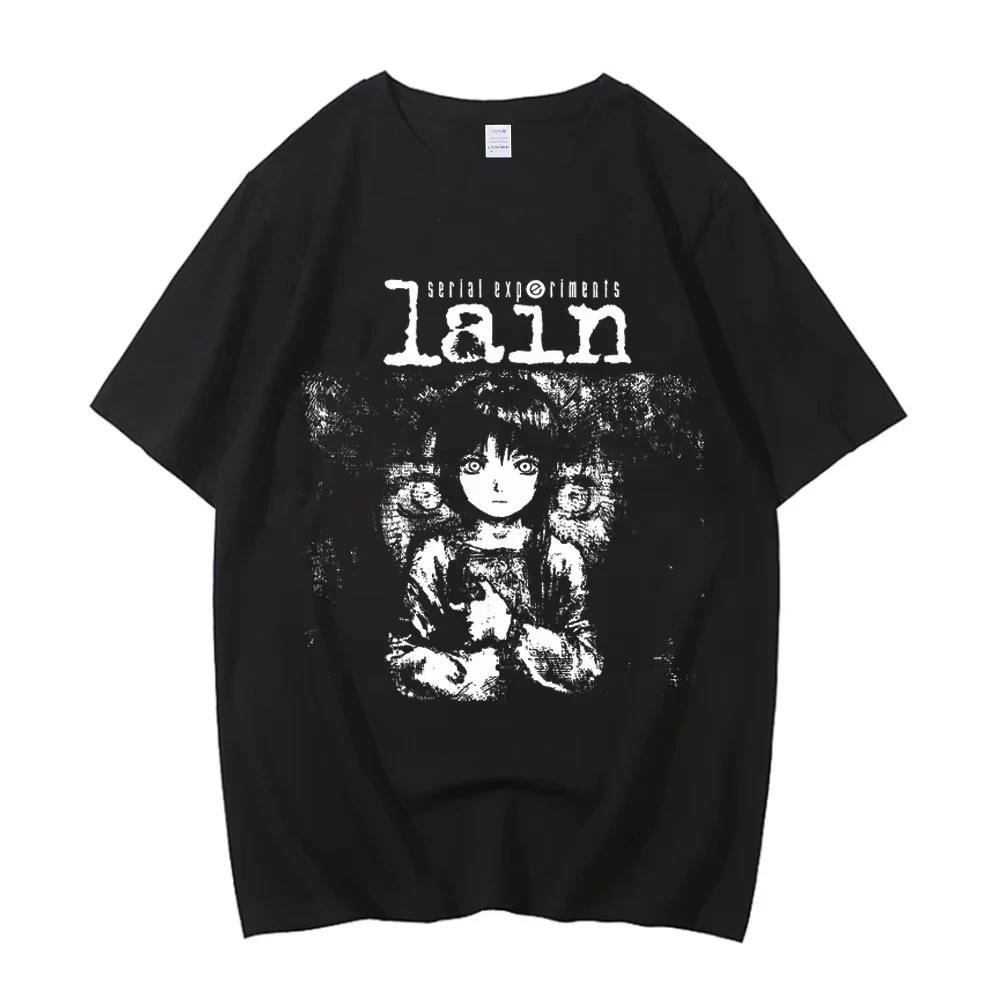 Anime Serial Experiments Lain Graphic Print T-Shirt Men Women O-neck Cotton Short Sleeve Loose Casual Oversized Summer New Tee