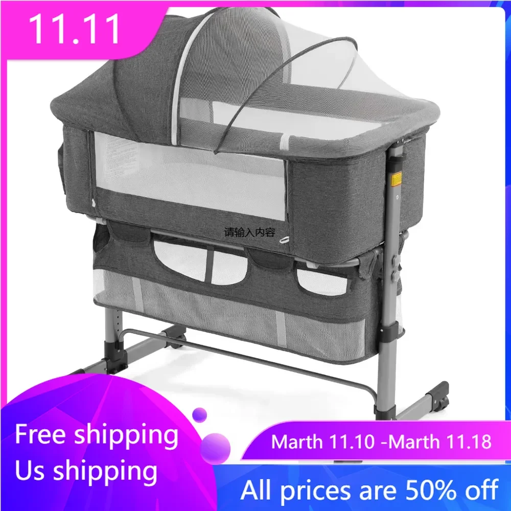 

Bedside Crib, Baby Bassinet 3 in 1 Travel Baby Crib Baby Bed with Breathable Net,Adjustable Portable Bed for Infant/Baby