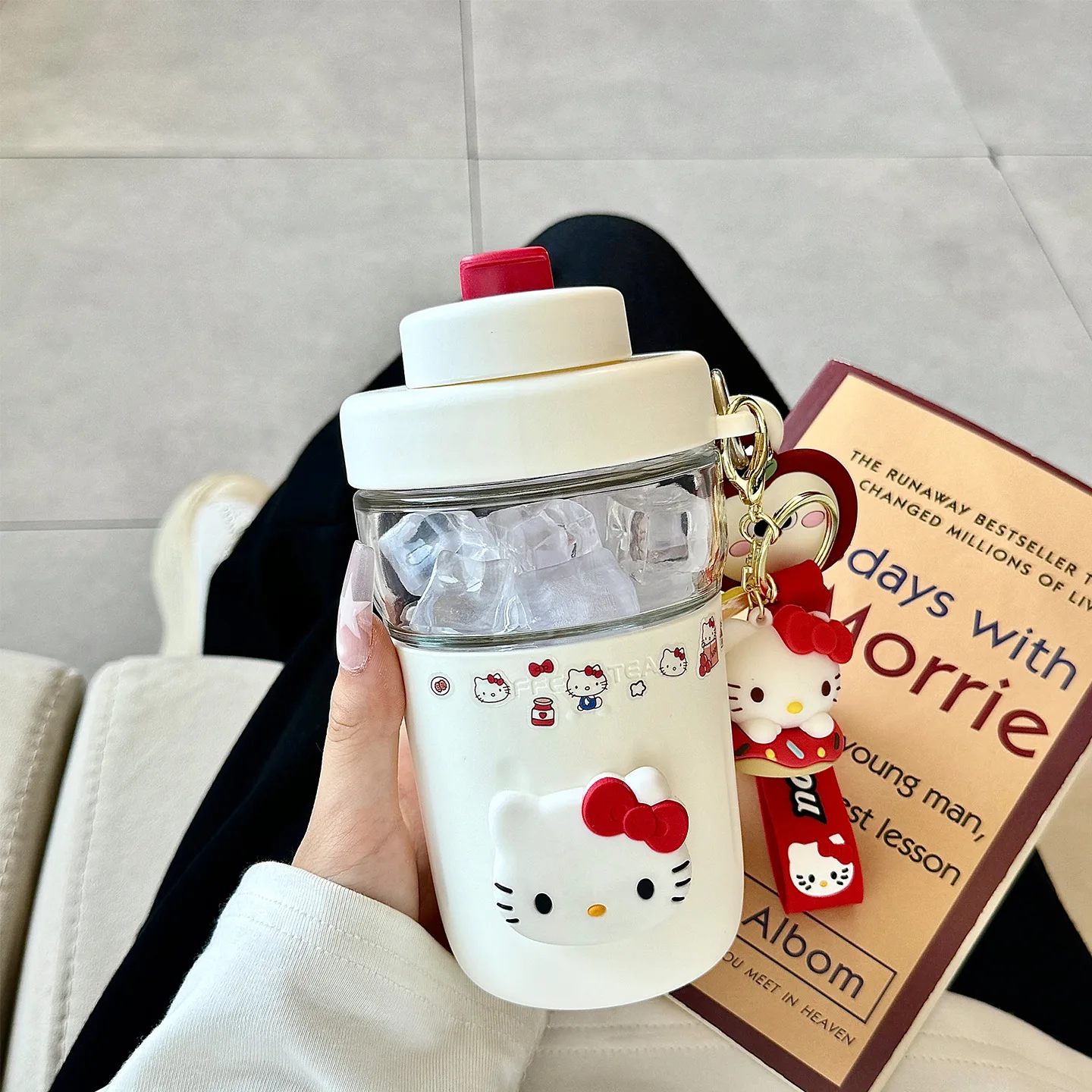 Cute Cartoon Water Cup, High‑Aesthetic Glass Cup for Girls, Adorable Heat‑Resistant Tea Cup for Summer
