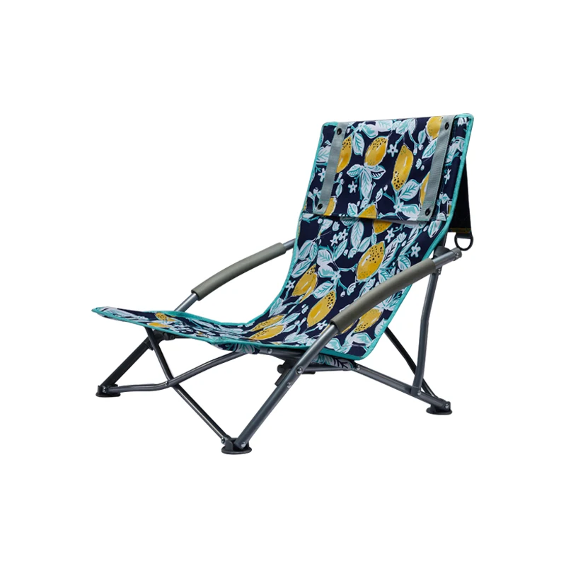 

Foldable Metal Frame Camping Beach Seat With Magazine Bag Beach Chair