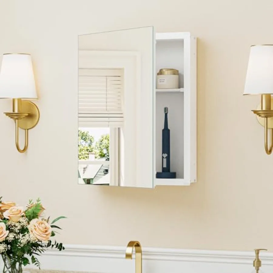 

Medicine Cabinet 14 x 18 Inch Assembly Required Mini Medicine Cabinet Mirror for Compact Bathroom Free Adjustable Shelves Wall