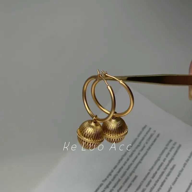 Retro Lantern Ball Earrings, Copper-Plated Old Gold Two-Piece Earrings Jewelry Gifts For Women Girls