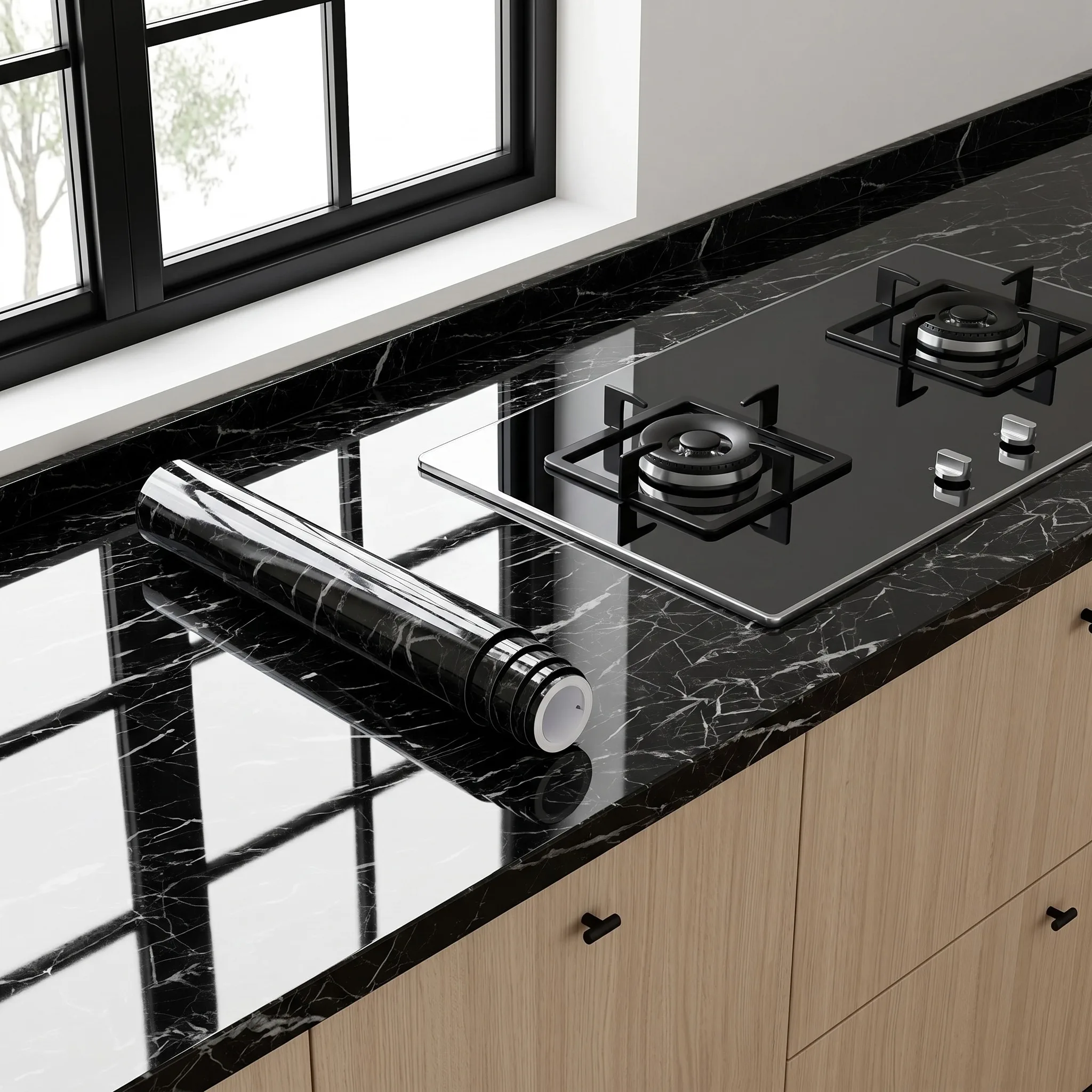 Marble Kitchen Oil-Proof Film Stove Waterproof Moisture-Proof Self-Adhesive Wallpaper Countertop Cabinet Renovation Tile Sticker
