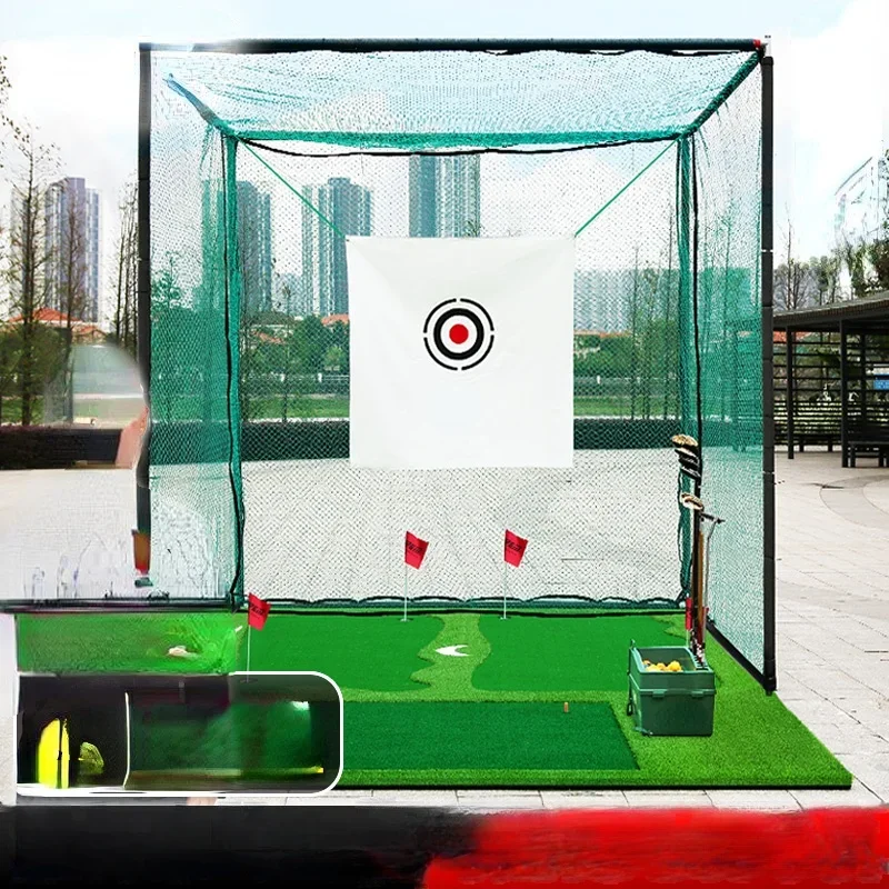 

Golf practice net swing strike cage net indoor practice equipment with push rod