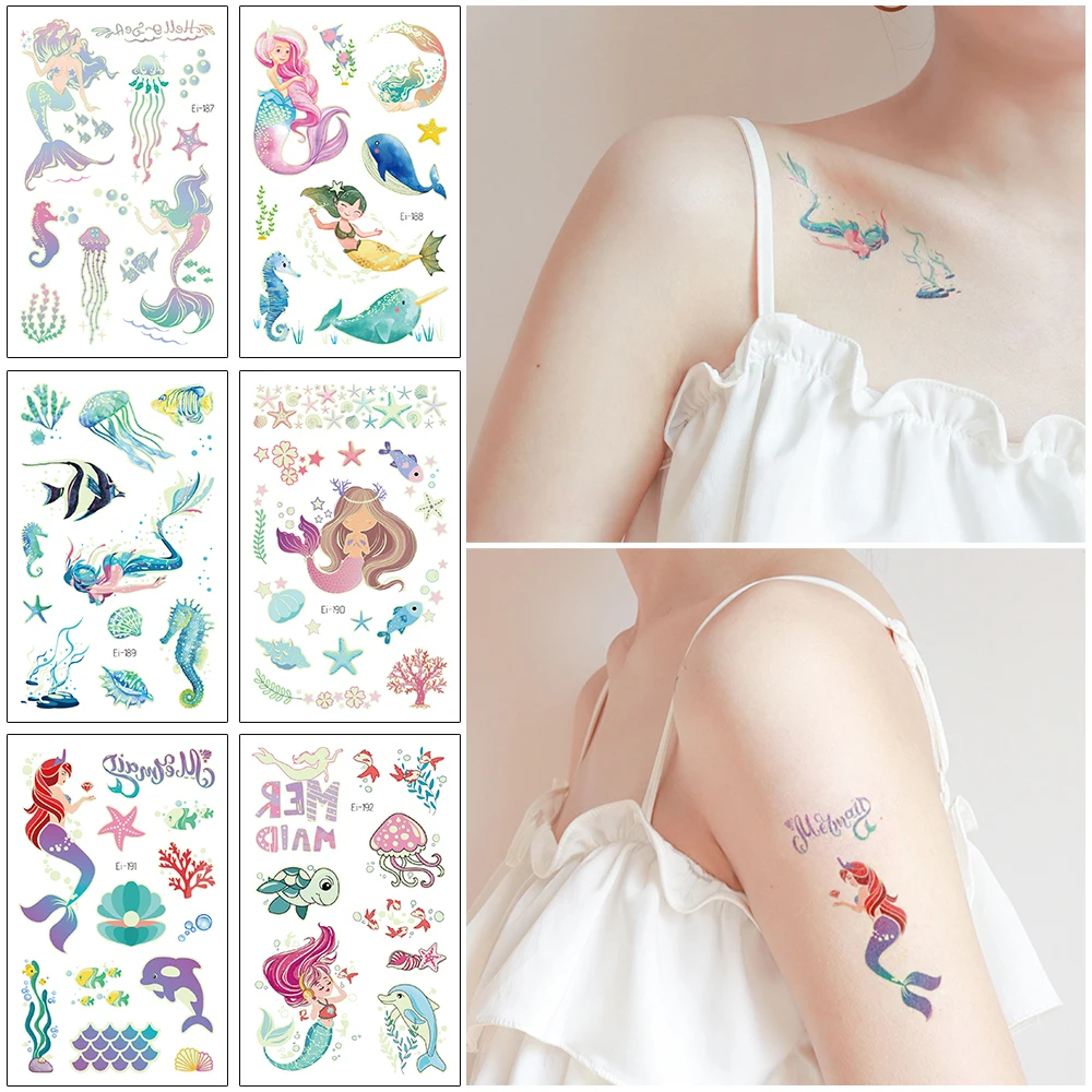 Veecharm-pegatinas De Tatuajes Temporales luminosos para niños, favores de criaturas marinas, artes y manualidades Subacuáticas de animales del océano, 1/24 hojas