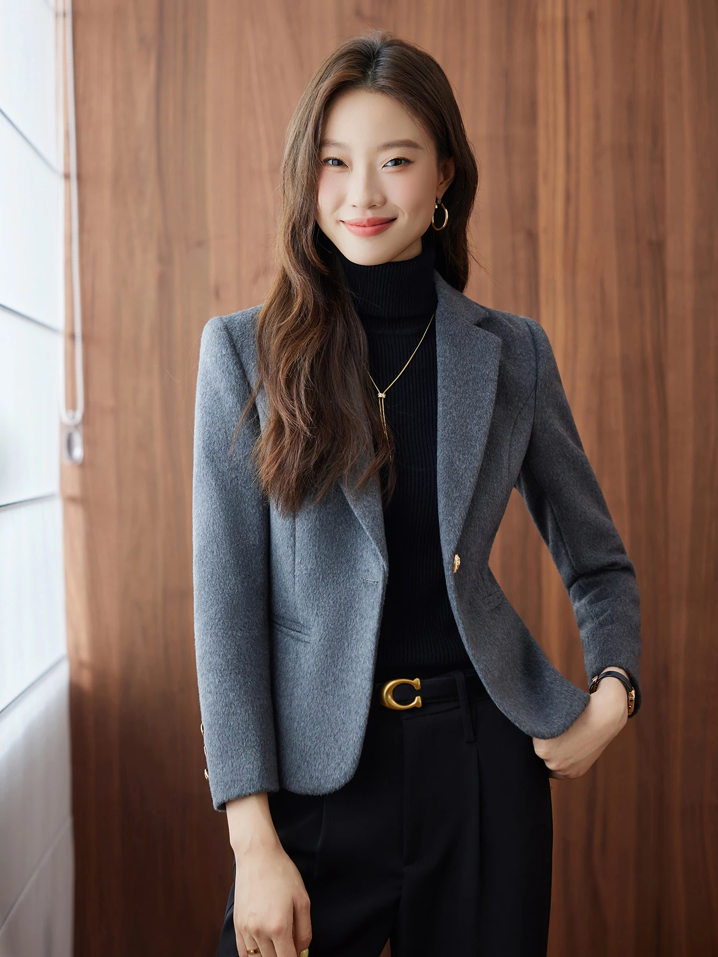 

Gray Casual Short Suit Jacket for Women Fashionable Spring Autumn New Style Waist-Cinching Polyester Fiber Warm Anti-wrinkle ...