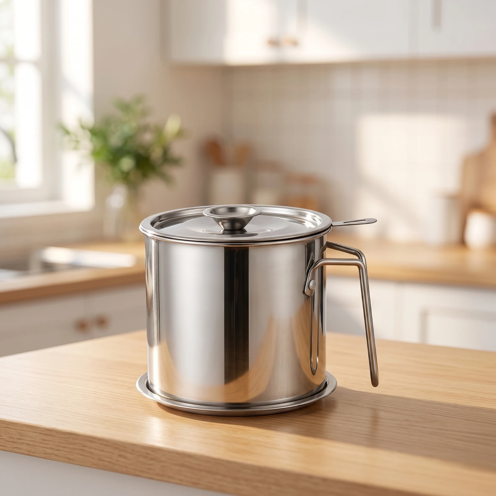 Oil Filter Pot Stainless Steel Cooking Oil Container with Strainer Grease Container with Strainer Pouring Lip Cookware