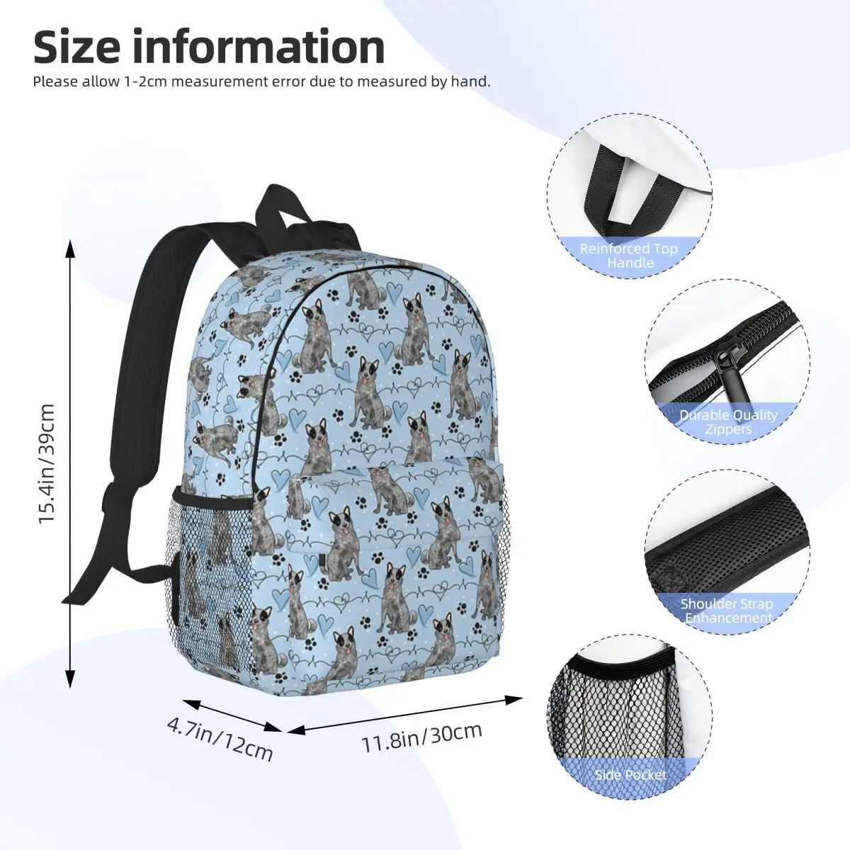 LOVE Blue Heeler Australian Cattle Dog Backpack Student Boys Girls BookBag Men Women School Bag Laptop Shoulder Bags