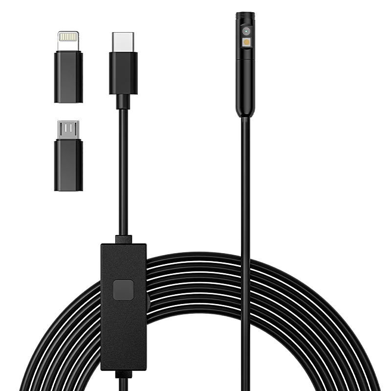 3 in 1 Industrial Endoscope 8mm Dual Camera 1080P for iOS/Type-C/Android Direct Connect Phones Borescope for Inspect Pipe Sewer