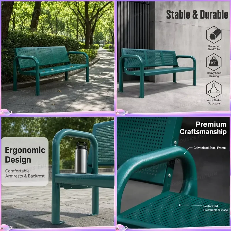 Heavy Duty Galvanized Steel Stadium Bench Outdoor Park Seating with Armrest Rust Proof Metal Bleacher for Sports Field