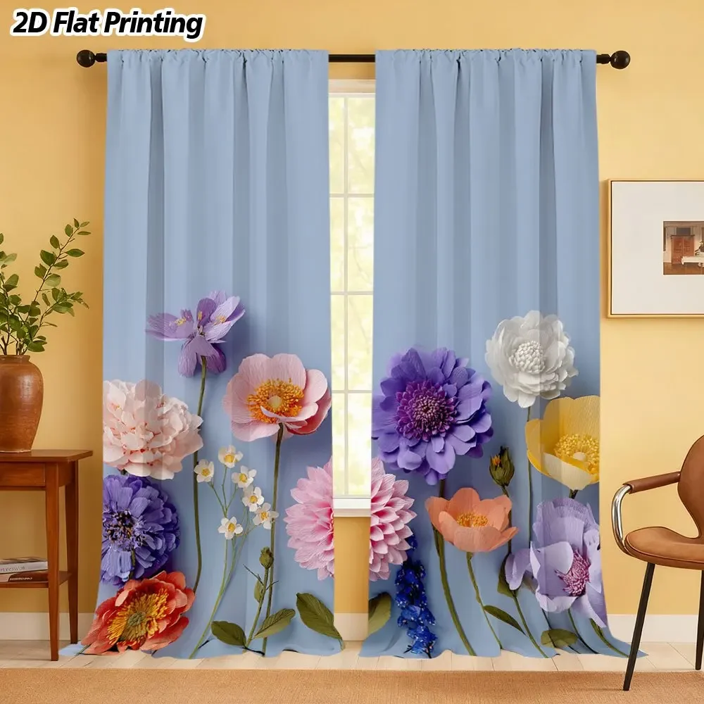 

Fresh floral bottom pattern Print Drapes Room Darkening Window Curtains for Home Decor,Rod Pocket Blackout Curtains Bedroom