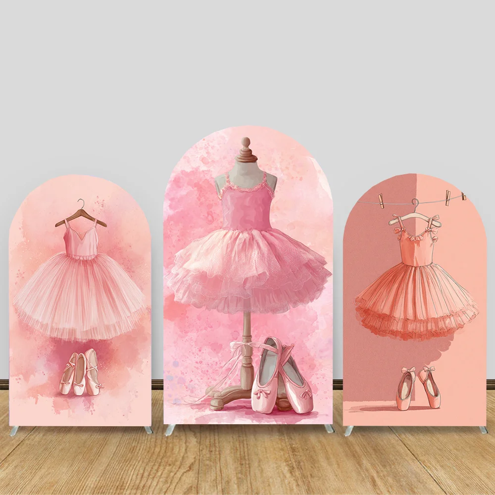 

Ballerina Girls Birthday Arch Wall Panels Backdrop Party Banner Pink Bow Flower theme Baby Shower Ballet Arched Background Cover