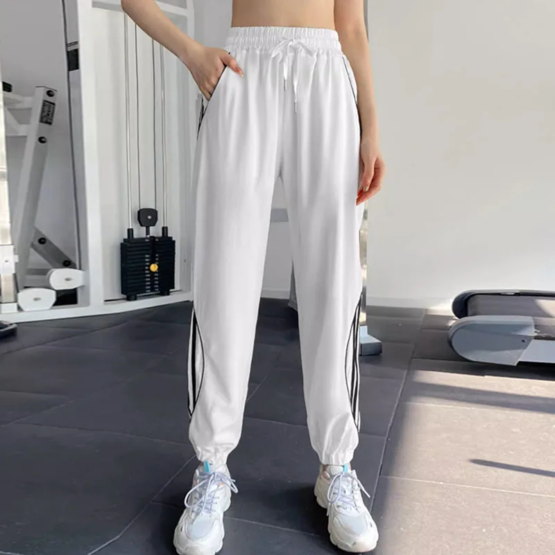 Women Jogging Pants High Waist Tracksuit Sports Pants Gym Running Training Fitness Trouser Casual Loose Side Striped Sweatpants