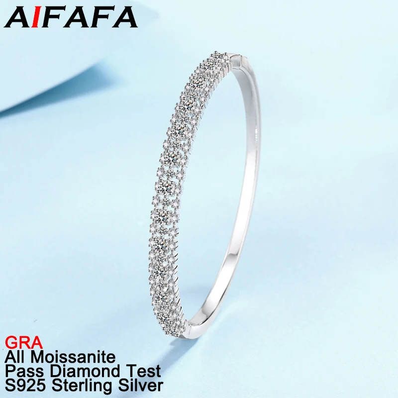 

AIFAFA 2.1 Carat All Moissanite Bangle Top Quality S925 Silver Moissanita Gemstone Plate Pt950 Cuff Jewelry Pass Diamond Test