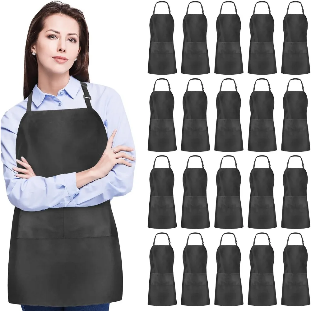 

10/20 упаковок фартуков-нагрудников для женщин и мужчин, черные фартуки с 2 регулируемыми карманами, кухонный фартук для приготовления пищи