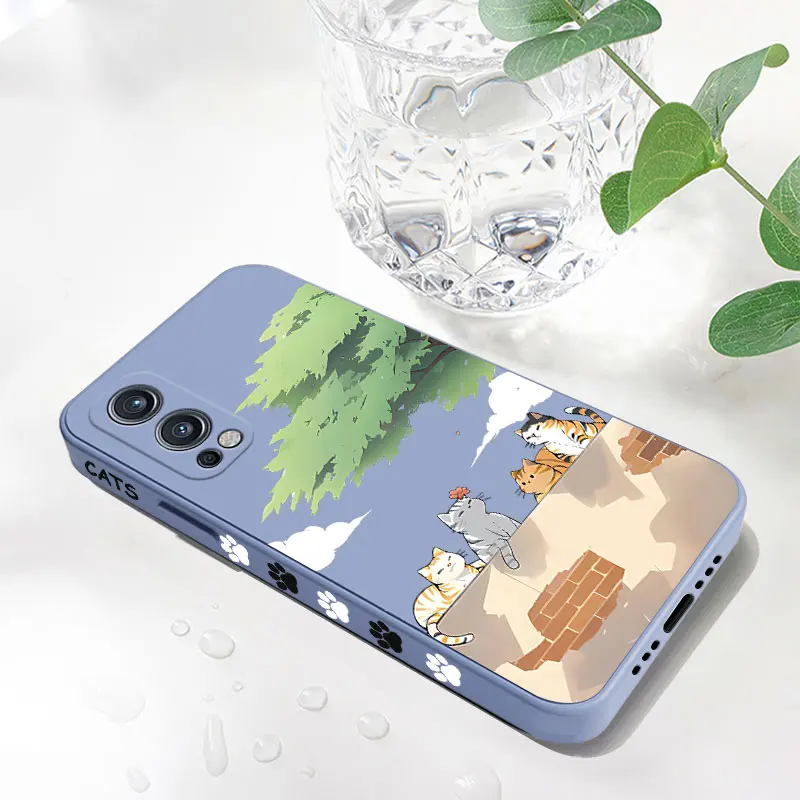 Etui na telefon Lazy Cats do Oneplus Nord 2 9R 9 8T 8 7 7T Pro 6 5G Liquid Silicone Cover z paskiem na rękę