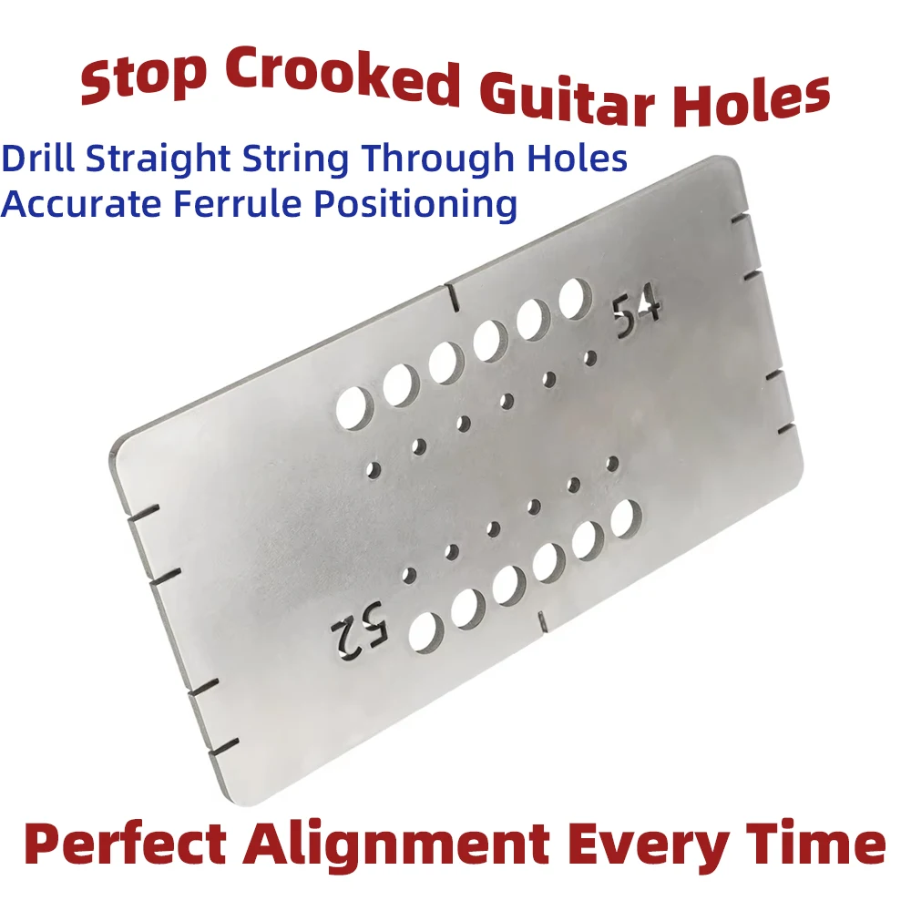 Plantilla de perforación para cuerdas de guitarra, guía de instalación de ferrules, herramienta de acero para fijar agujeros torcidos en el cuerpo de la guitarra, DIY