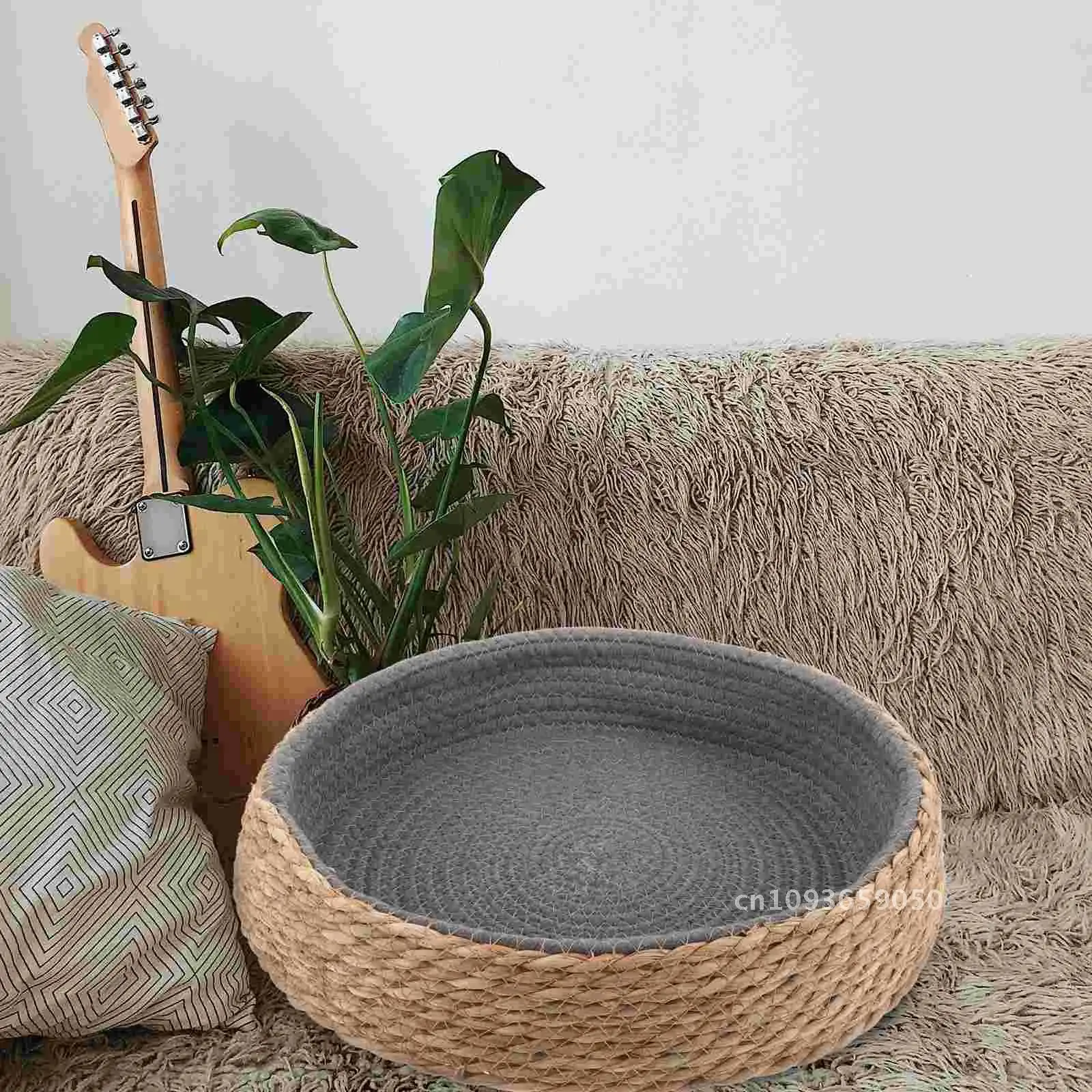 

Cat Basket Bed Rattan Pet Wicker Kennel Indoor Willow House Pets Woven Sleeping Dog Nest Grass