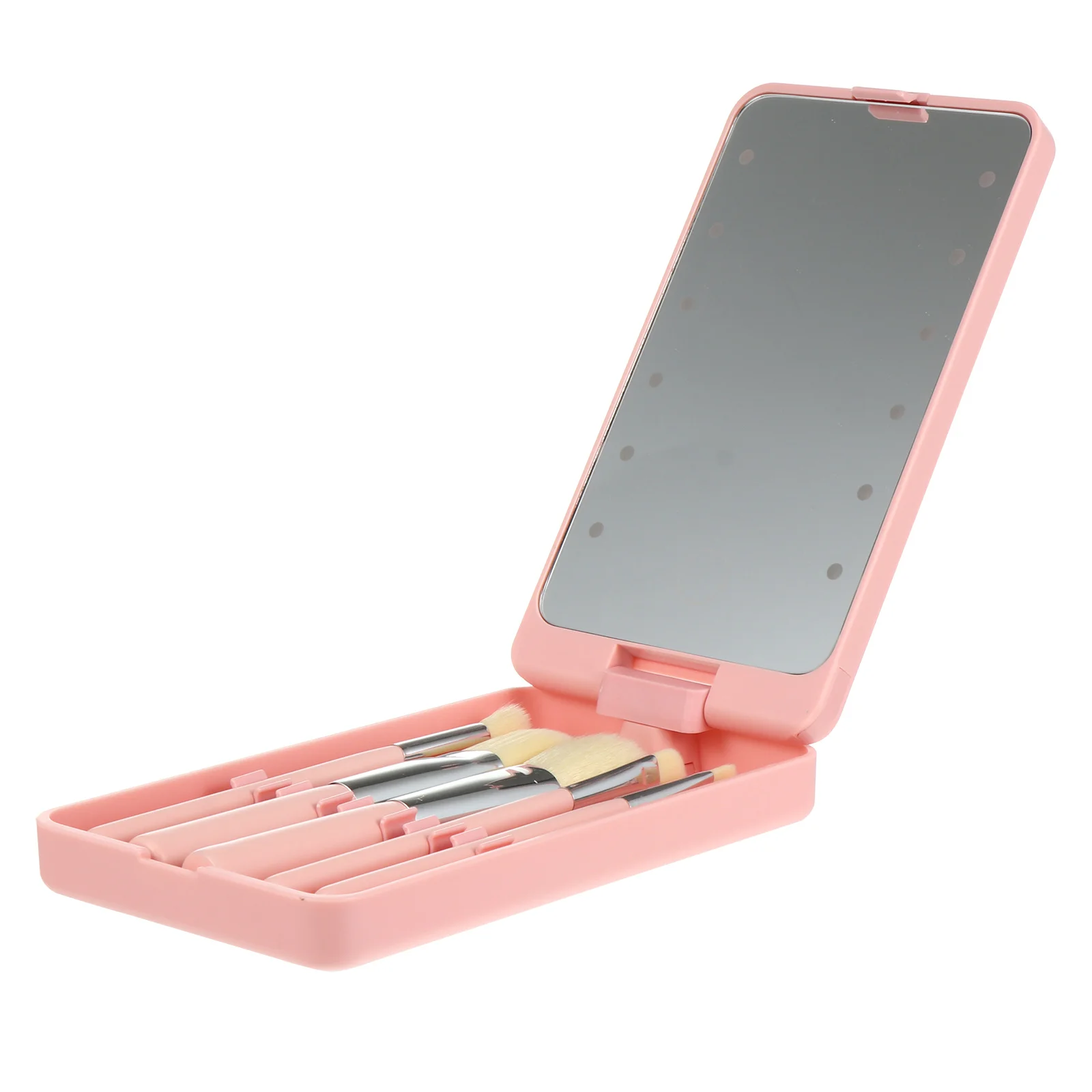 

Portable LED Mirror Set Mini Compact ABS Travel Vanity Foldable Makeup Brush Storage High Definition Clear for Women