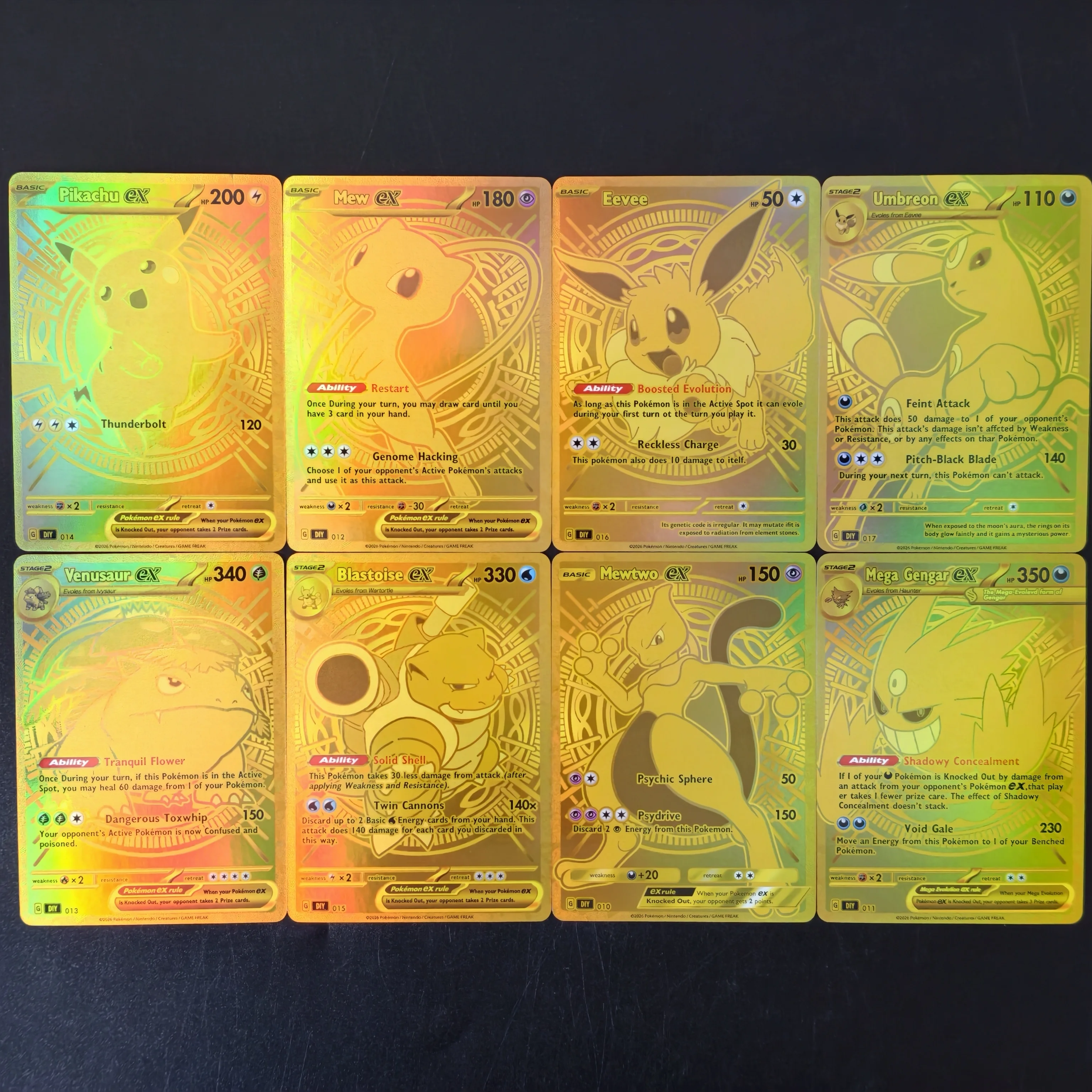 Карта PTCG Mega Gengar EX для самостоятельной сборки (DIY), золотая голографическая текстурированная карта Pokemon MUR с персонажами Eevee, Umbreon, Venusaur, Blastoise, Mewtwo, Pikachu EX, аниме-карта
