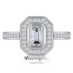 Vinregem Emerald Cut Lab creato anello classico con pietre preziose di zaffiro per le donne 925 Sterling Silver fidanzamento di nozze gioielleria raffinata