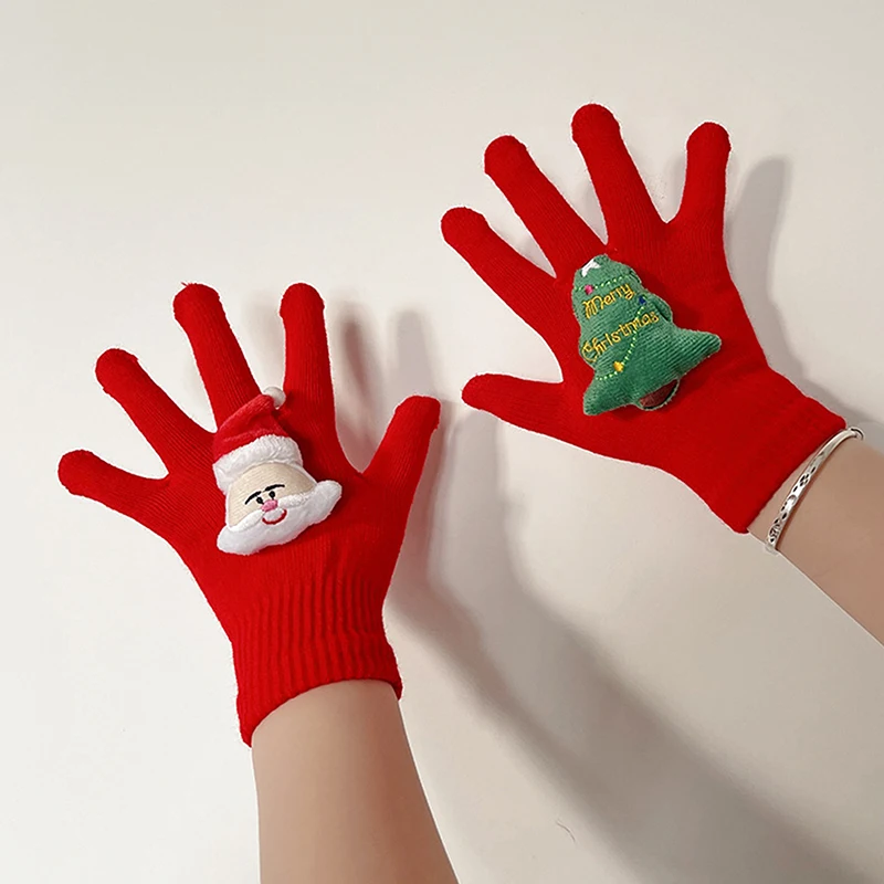 Christmas Winter Gloves Women Warm And Cold-proof Thickened Cycling Knitted Wool Red Gloves