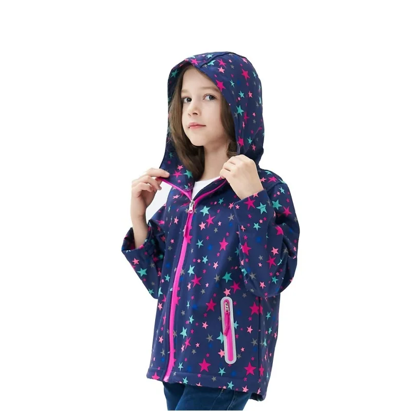 Dubbped Boys Girls Camouflage Rain Jackets with Removable Hood Lightweight Waterproof Windbreakers Raincoats Jacket