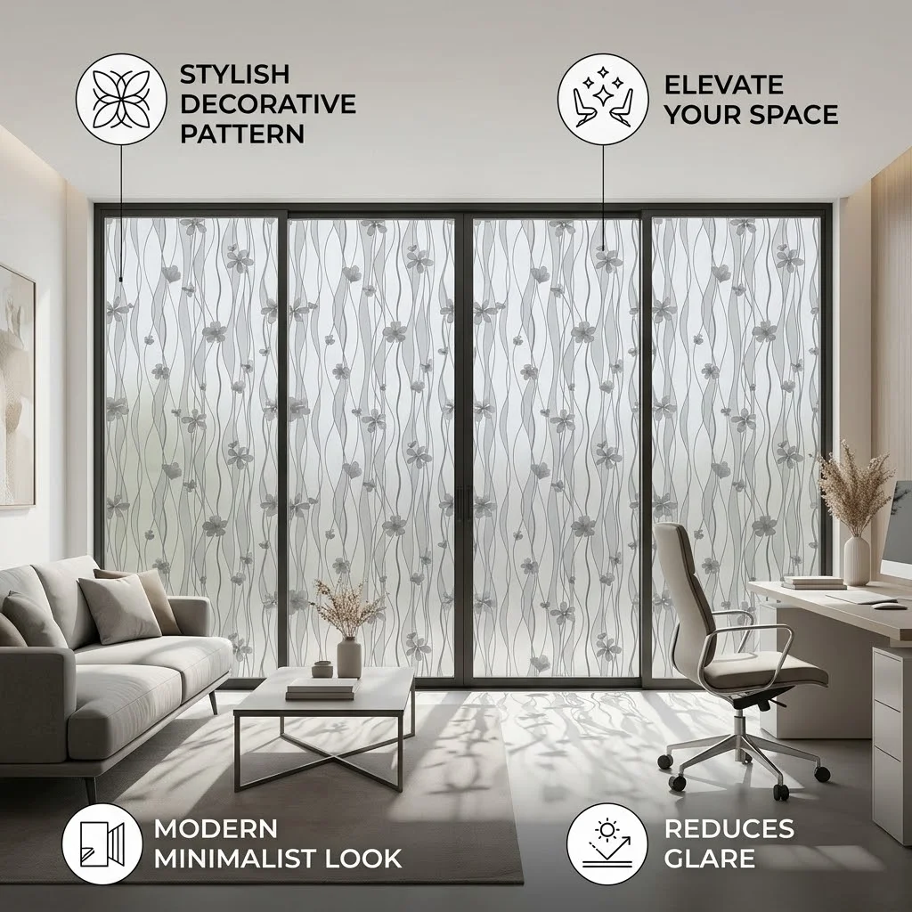 Frosted Butterfly & Flower Privacy Window Film Self‑Adhesive Glass Cover Soft Light Transmission Anti‑Peep Waterproof PVC Window