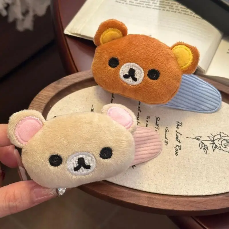 귀여운 만화 캐릭터 리락쿠마 코리락쿠마 플러시 헤어핀 창의적이고 달콤한 사랑스러운 앞머리 사이드 BB 클립 친구 생일 크리스마스 선물