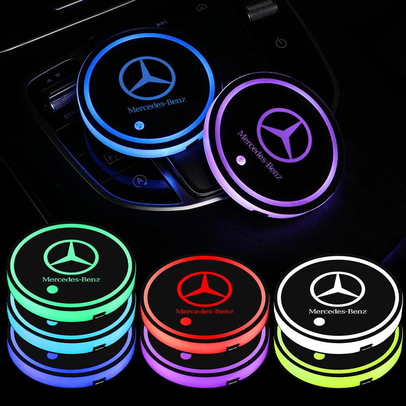 1/2PC LED Illuminated Car Water Cup Coaster Auto Interior Atmosphere Light Coaster for Mercedes Benz M W204 W205 W211 W212 W190