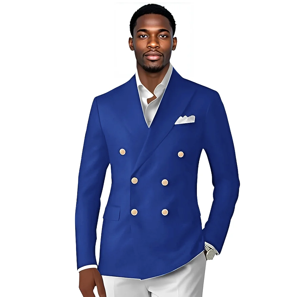 

Blazer for Men Single Piece Jacket Gold Buttons Coat Men Wedding Tuxedo Double Breasted Peak Lapel Suit Jackets