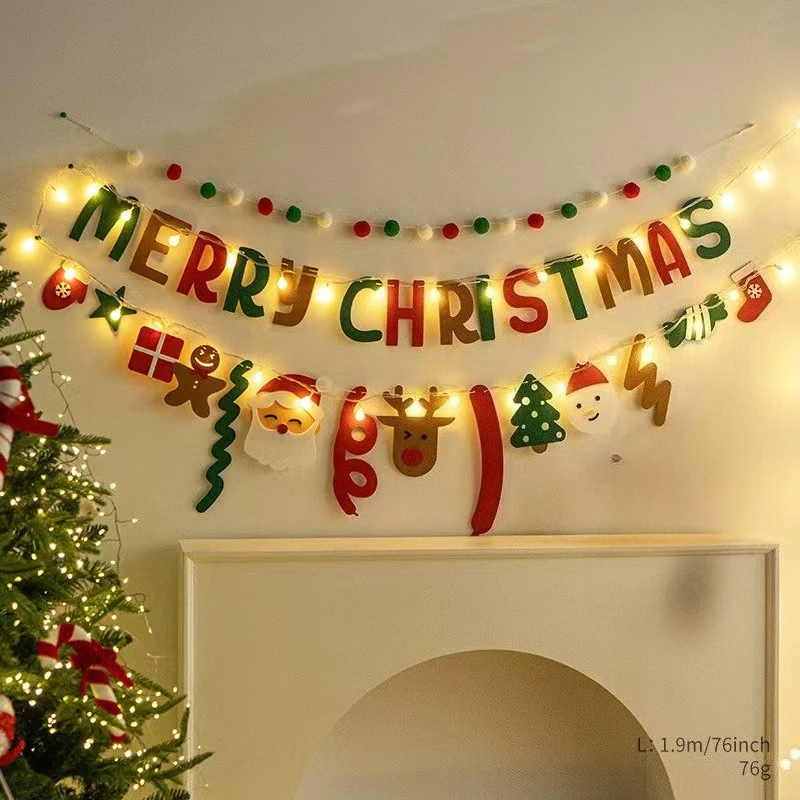 Weihnachtskugeln, Flagge, LED-Lichterkette, DIY-Anhänger, handgefertigt, verziert für frohe Weihnachten, zum Aufhängen, Zuhause, Flagge, Banner, Weihnachtsanhänger