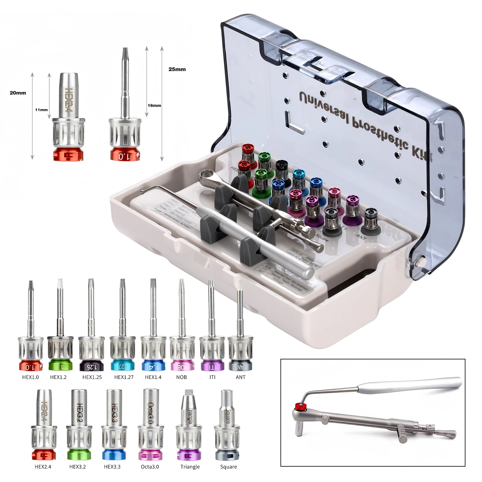 Universal Dental Implant Surgical Manual Kit Torque Wrench Tool with 14 Screw Drivers