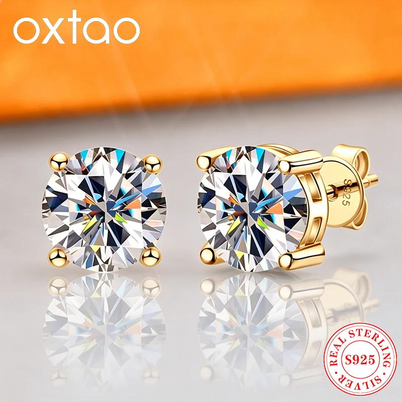 

OXTAO 6.5mm 1.0ct D VVS1 Moissanite Diamond Stud Earrings S925 Silver Simple Four Claw Earrings For Women Men Fine Jewelry Gift