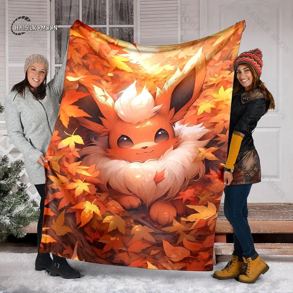 Japanese Anime Pokemon Eeveelution Umbreon Cartoon Print Flannel Office Soft Fluffy Shawl Blanket Plush Nap Cover Girl Gift